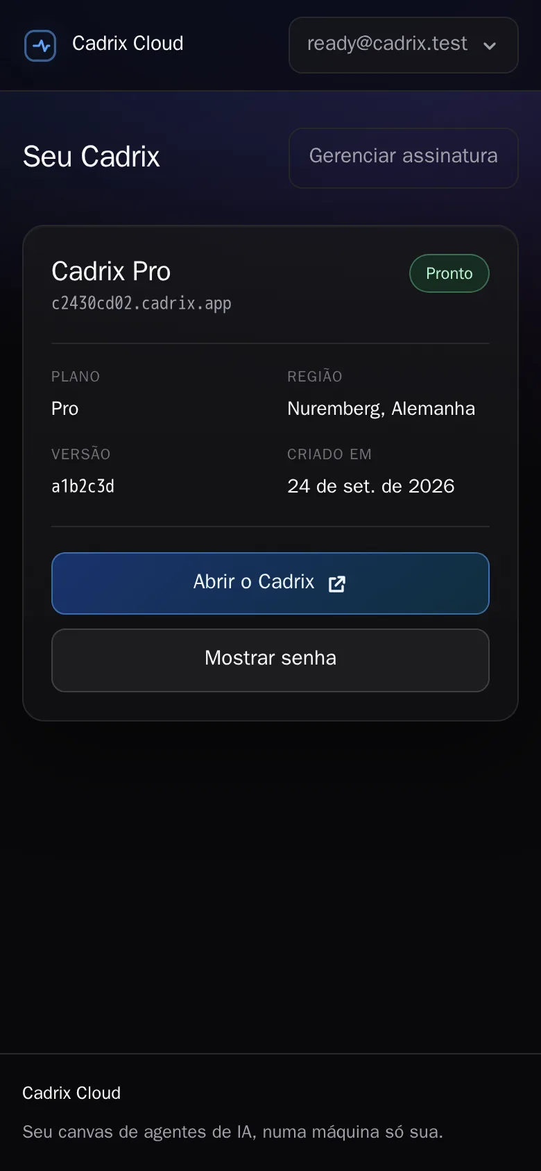Painel do Cadrix Cloud no celular: seu Cadrix Pro está pronto